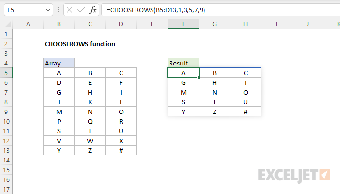 Excel CHOOSEROWS function Exceljet